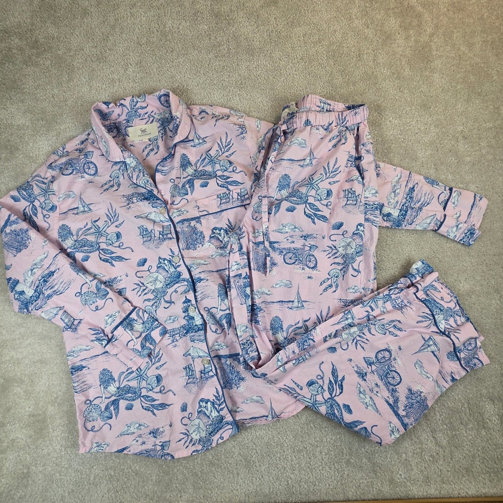 Printfresh Pink Blue Mermaid Toile Organic Cotton Pajama Set Womens Small